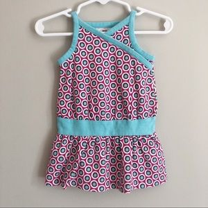 Tea tank dress with teal waist. Size 3-6m